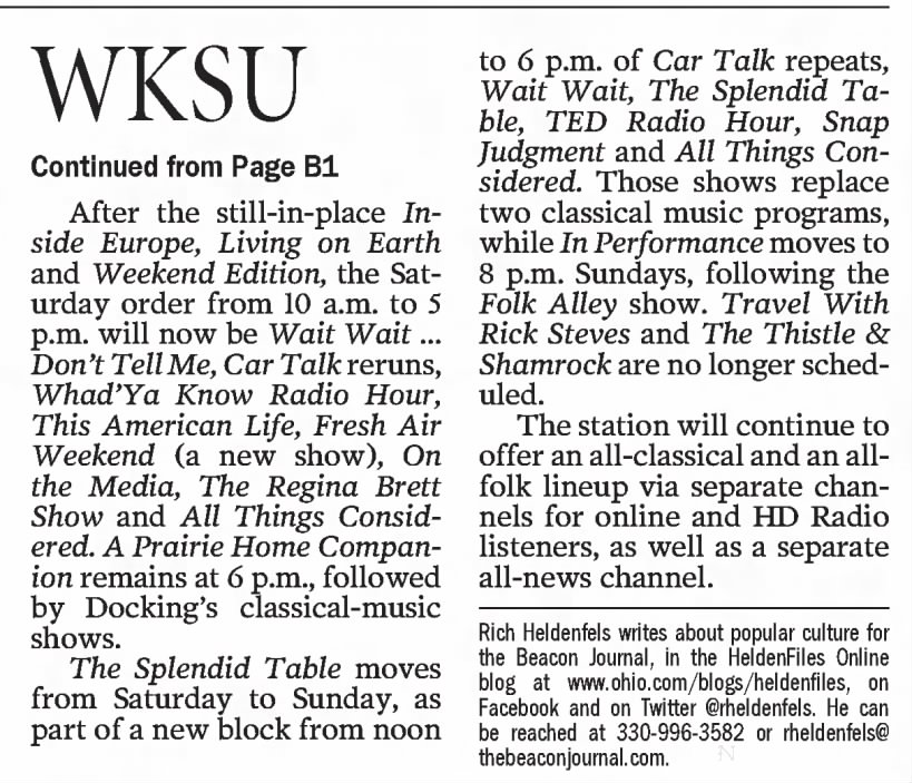 WKSU shakes up on-air lineup, p2
