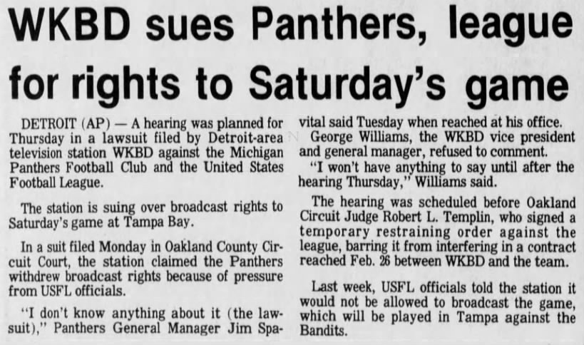 WKBD sues Panthers, league for rights to Saturday's game