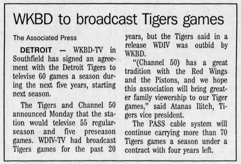 WKBD to broadcast Tigers games