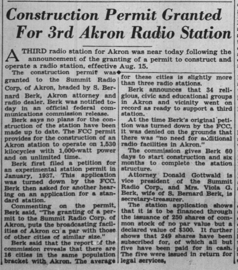 Construction Permit Granted For 3rd Akron Radio Station