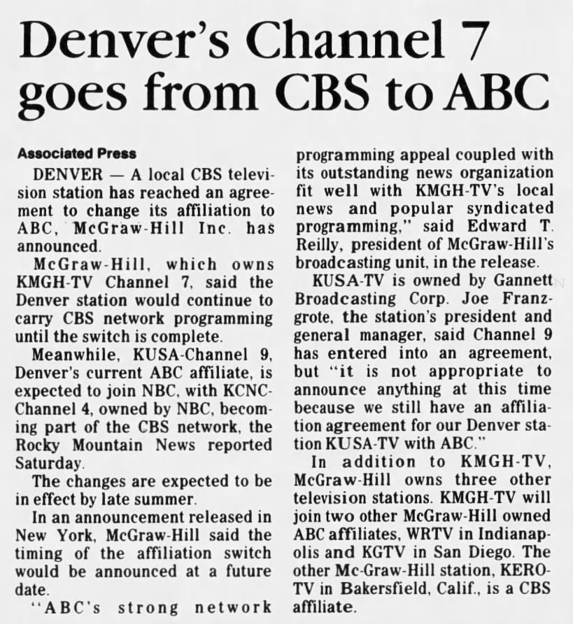 Denver's Channel 7 goes from CBS to ABC