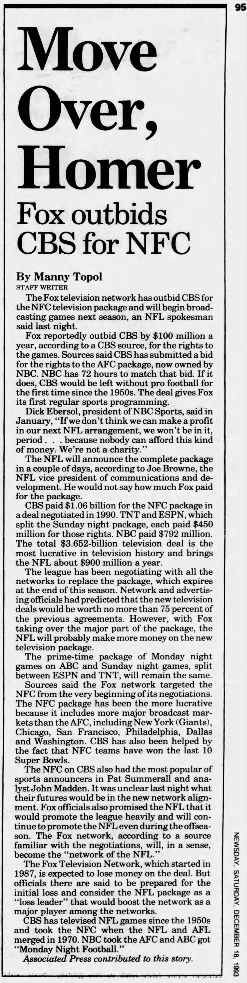 Move Over, Homer: Fox outbids CBS for NFC