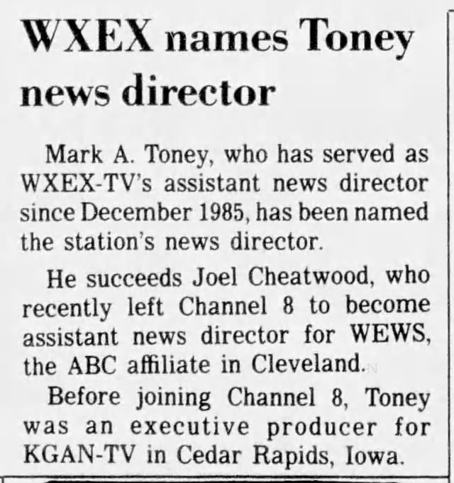 WXEX names Toney news director