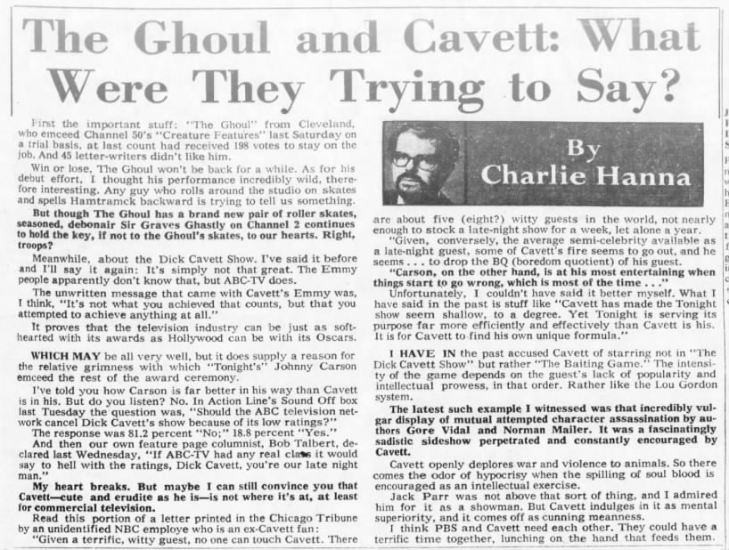 The Ghoul and Cavett: What Were They Trying To Say?