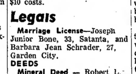 Junior Bone Barbara Schrader marriage license