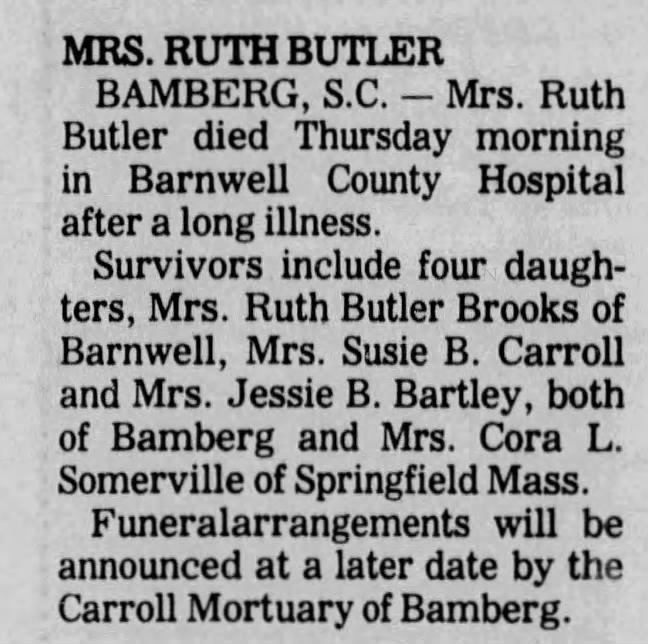 Obituary for RUTH BUTLER