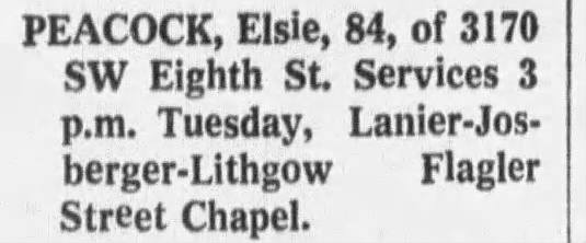 Obituary for Elsie PEACOCK (Aged 84)