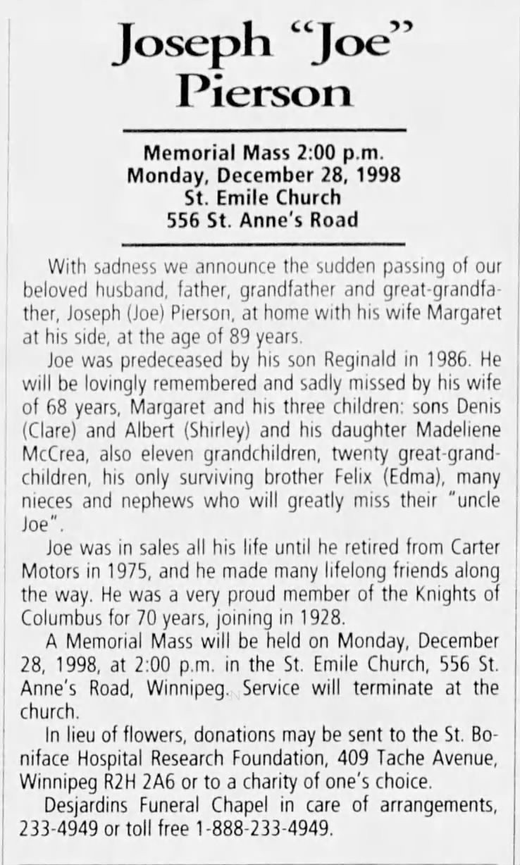 Obituary for Joseph Pierson