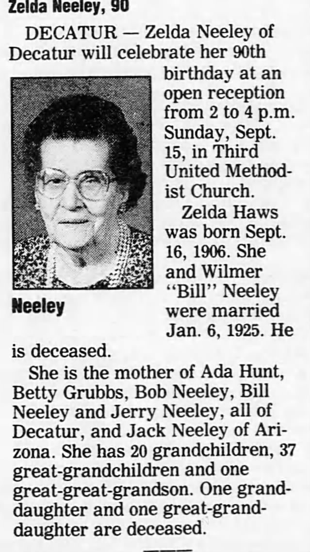 Obituary for Zelda Neeley (Aged 90)