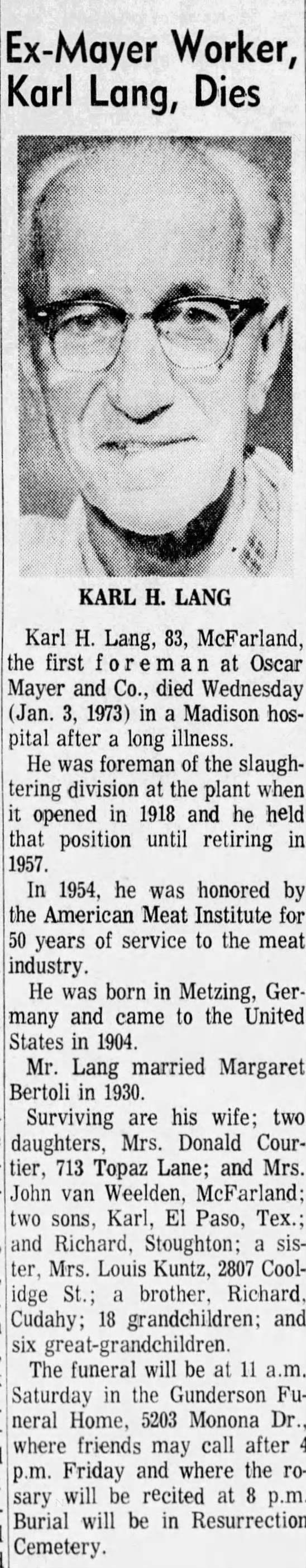 Obituary for KARL H. Lang (Aged 83)