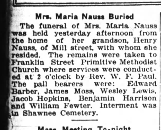 Maria Naus burial notice