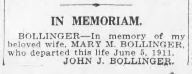 In Memoriam by John J for Mary, 1915