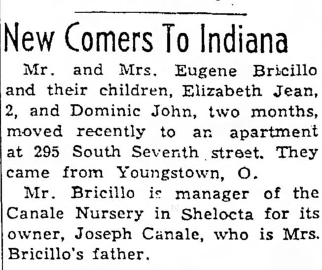 Eugene Bricillo, Indiana Gazette, 16 May 1950