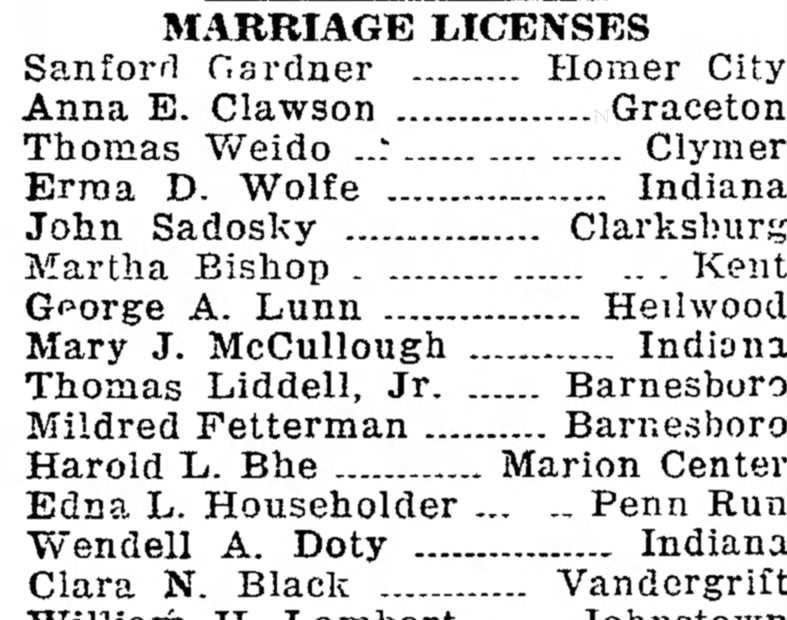Harold and Edna Householder Bhe marriage license