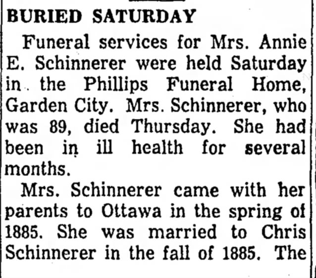 Obituary - Annie E Schinnerer (Kansas) (1)