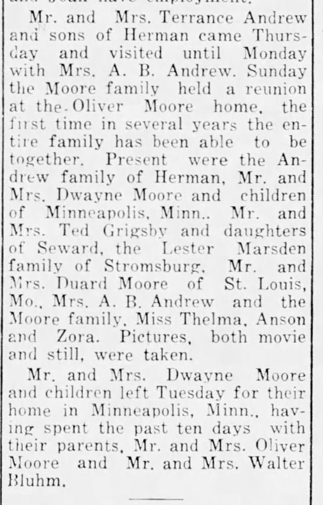Banner Press Ulysses news 26 Aug 1954
   Moore family reunion