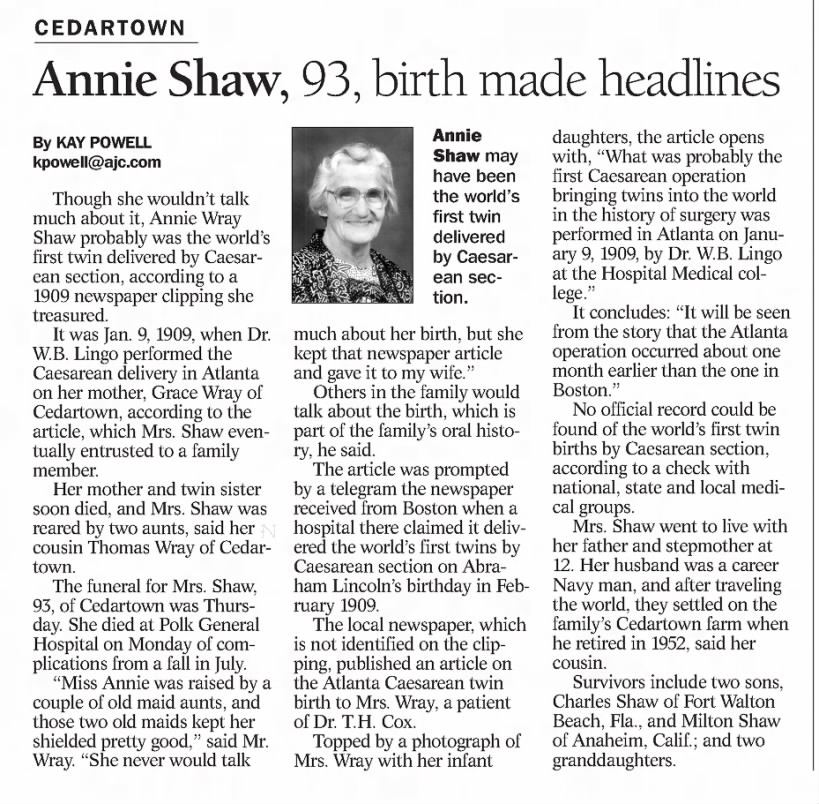 Obituary for Annie Shaw (Aged 93)