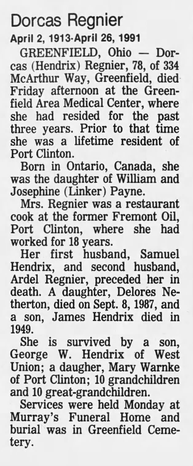 Obituary for Dorcas Regnier