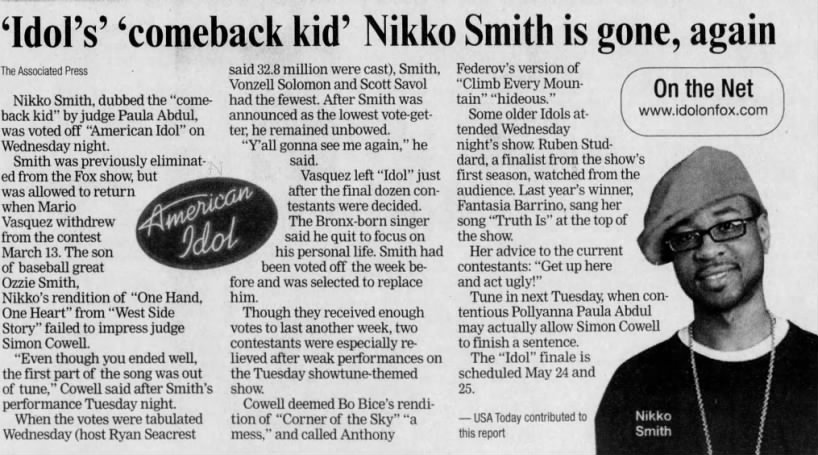 'Idol's' 'comeback kid' Nikko Smith is gone, again