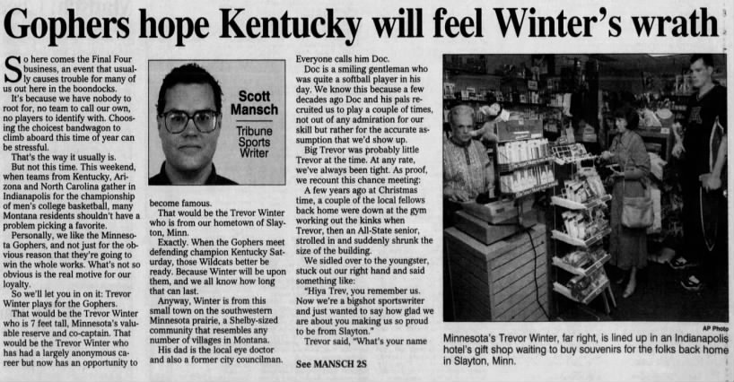 Gophers hope Kentucky will fell Winter's wrath