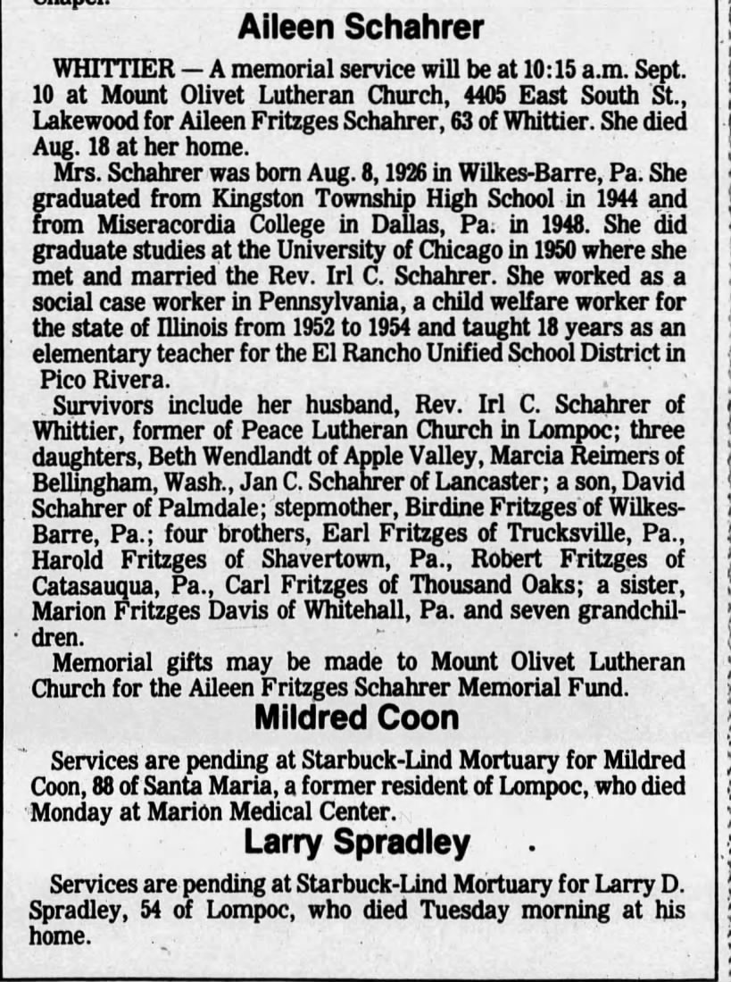 Obituary for Aileen Fritzges Schahrer (Aged 54)