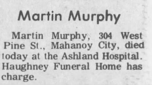 7 december 1976 murphy martin death announcement