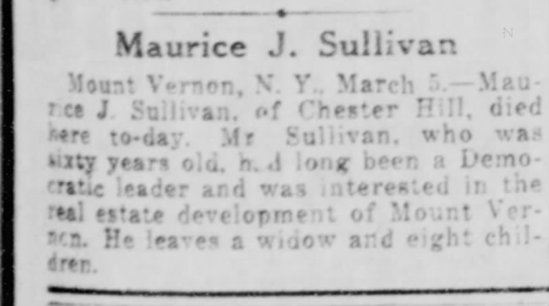 Obit- Maurice J Sullivan March 6, 1917