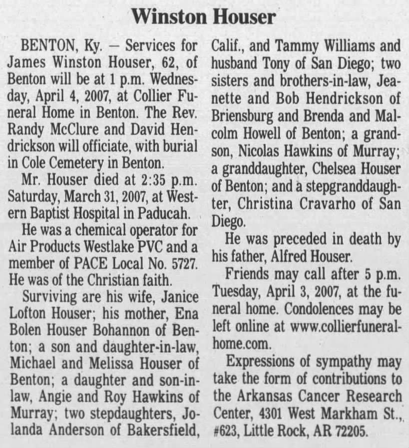 Obituary for Winston Houser