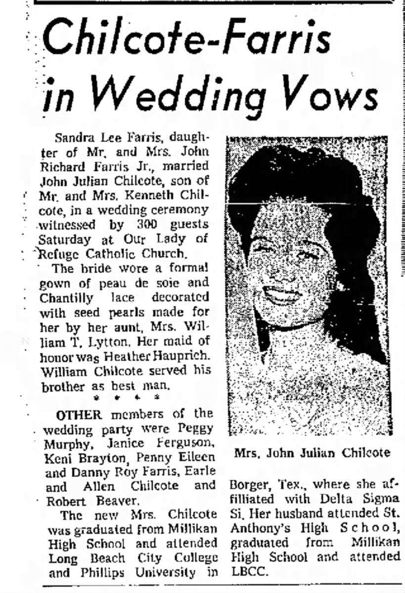 Chilcote-Farris wedding annoucement 17 Feb 1963