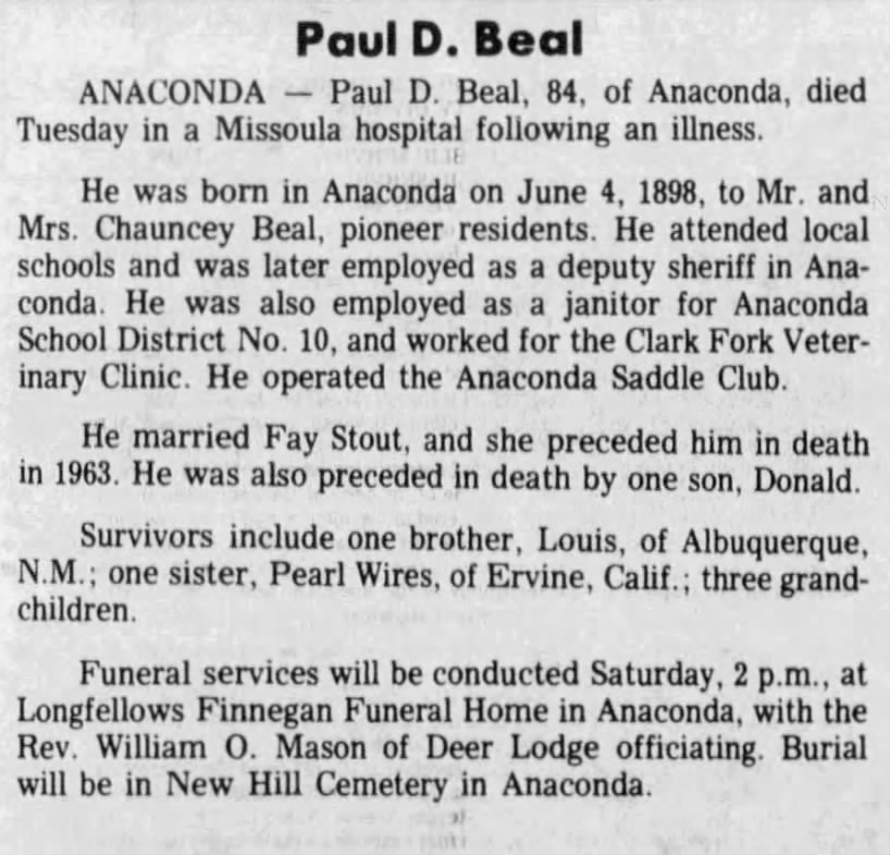 Obituary for Paul D. Beal (Aged 84)