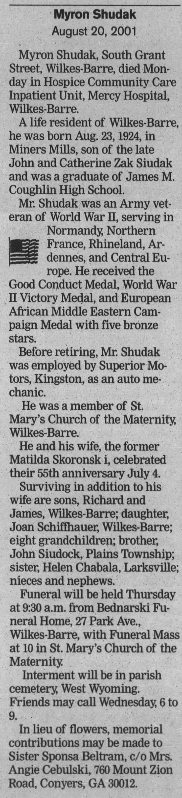 Myron Shudak Obituary