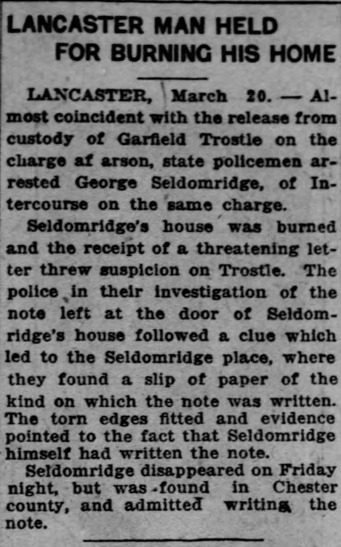 George Seldomridge held for burning his house