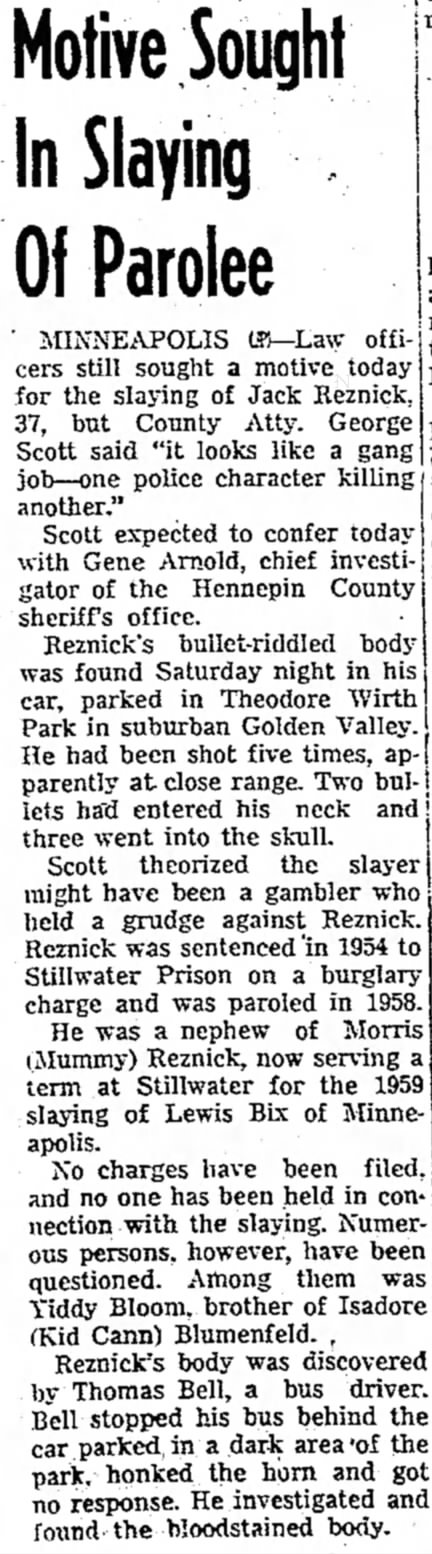 Daily Journal, 9-26-60 - Jake Resnick / Jack Reznick murder (loc. 956 in Augie)