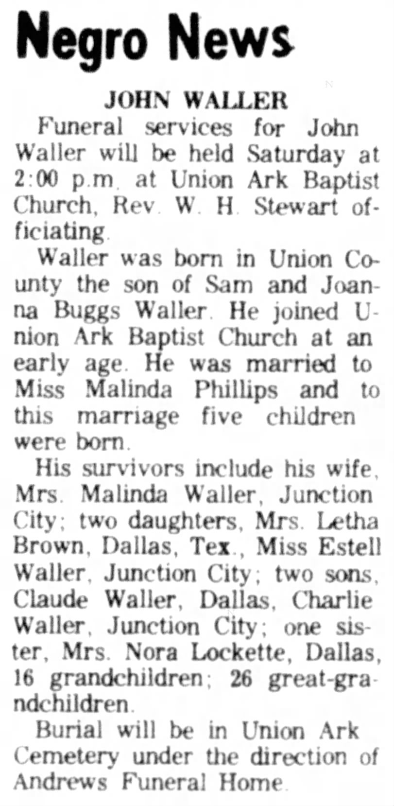 Obituary for JOHN WALLER