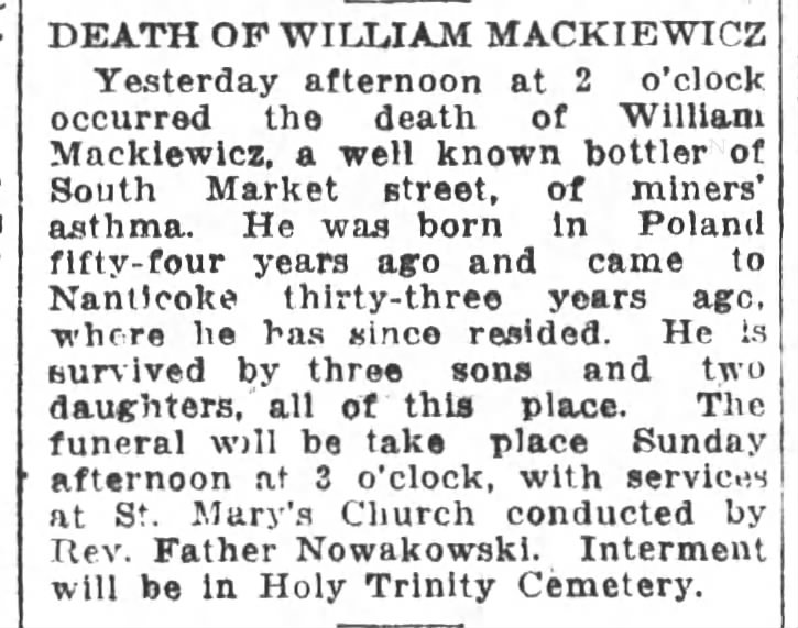 Mackiewicz, William Wilkes-Barre Record obit