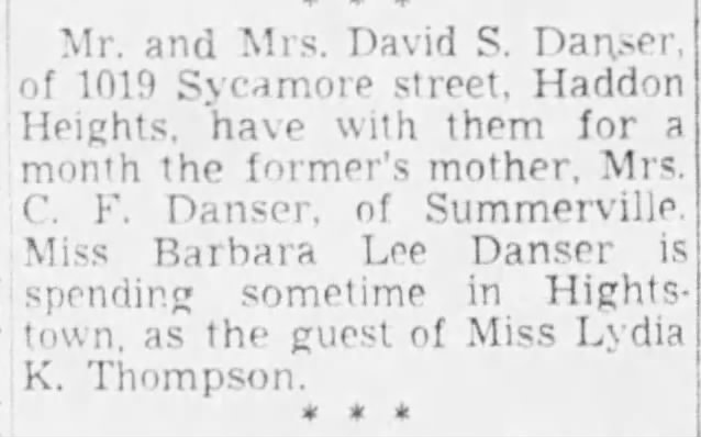 Courier Post - 1 Sept. 1950
should be David F. Danser