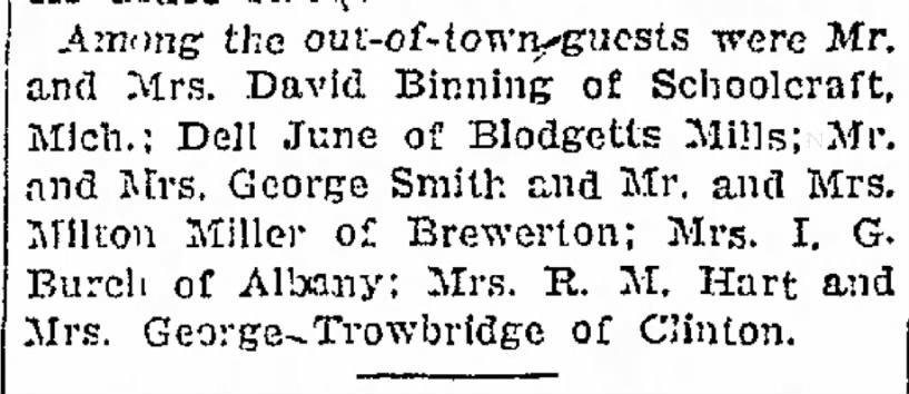 13 June 1907 Mr. and Mrs. David Binning of Schoolcraft MI