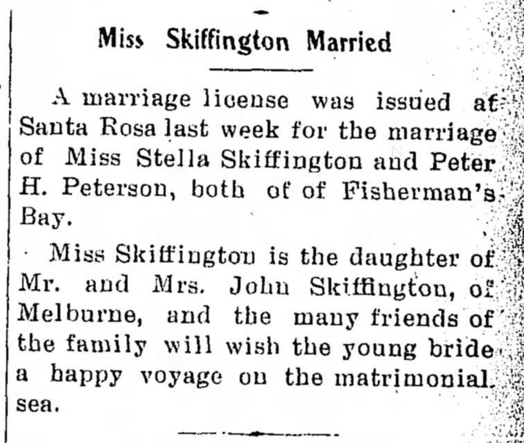 Skiffington-Peterson marriage   1906
