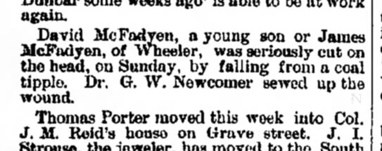David McFadyen Dailey Courier 28 Mar 1890