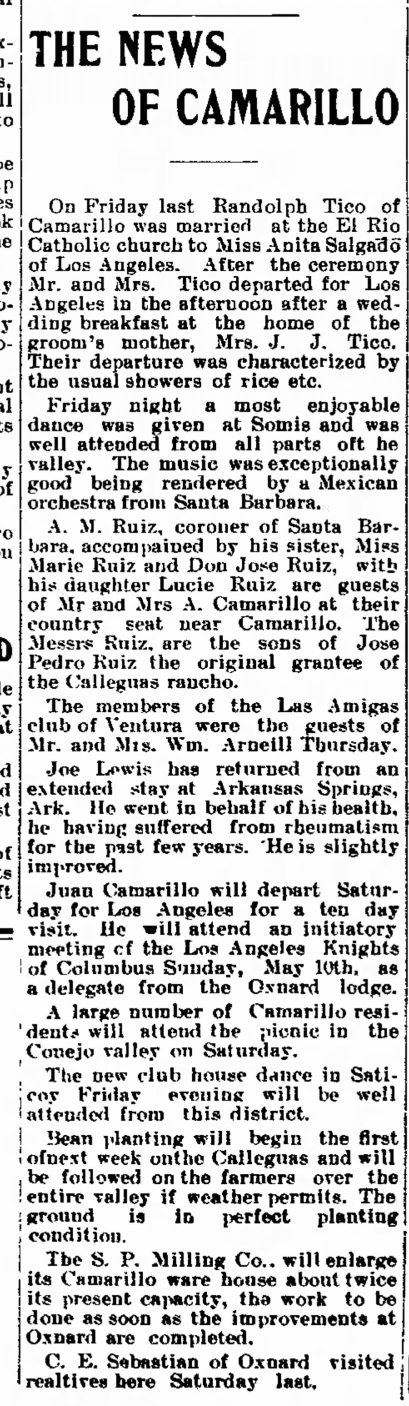 News of Camarillo 2 May 1903