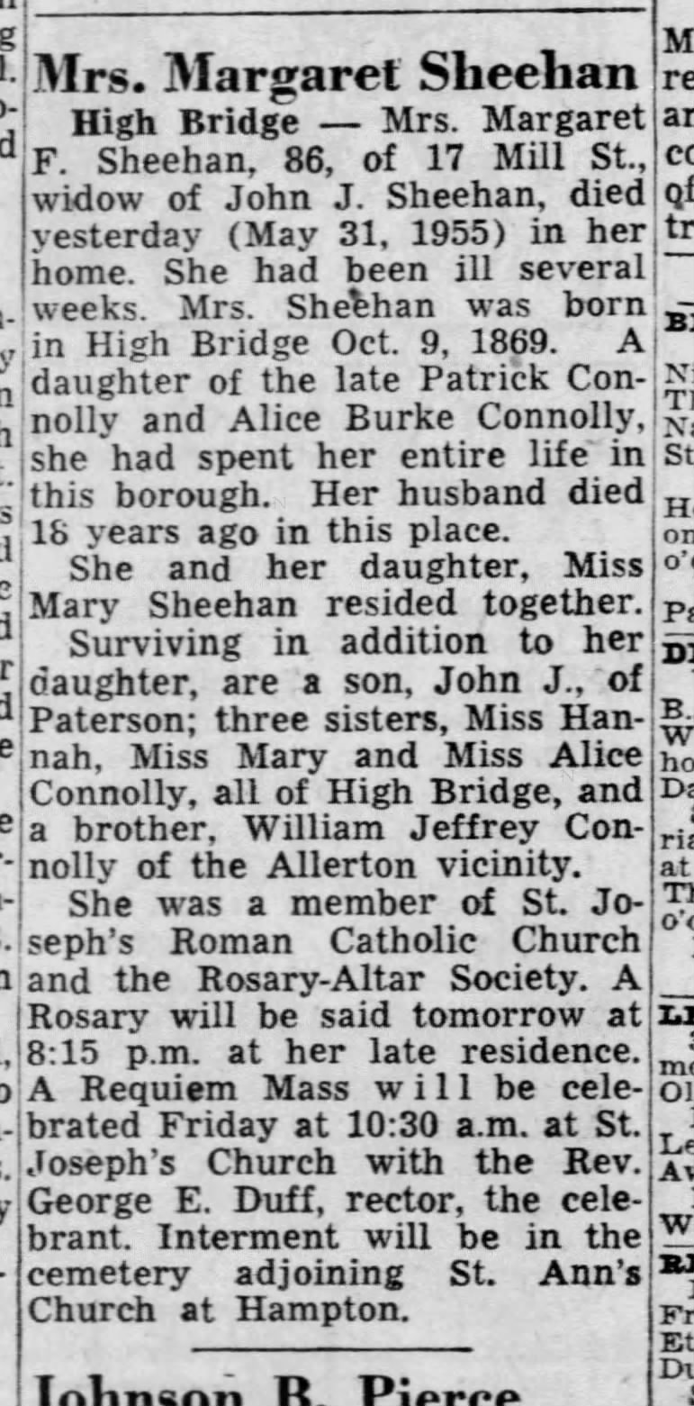 1955 - Margaret Connolly Sheehan Obituary