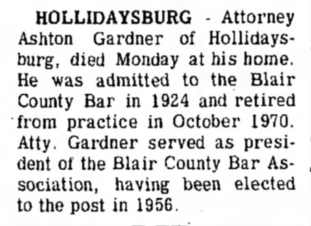Ashton Gardner death Wed 11/17/1971 The Tyrone (PA) Daily Herald