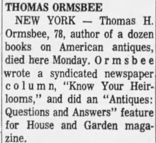 Obituary for Thomas H. ORMSBEE (Aged 78)