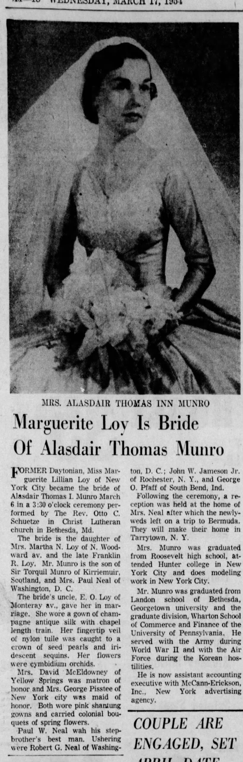 Marriage of Loy / Munro