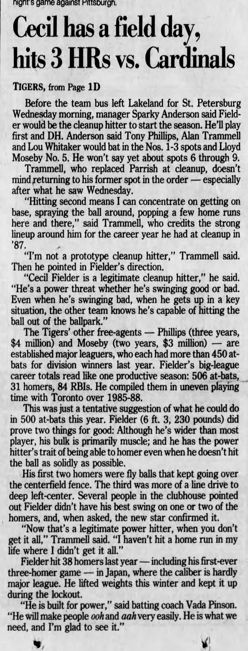 Thurs 3/29/90 3-HR Game (pg 2 of 2) - Sparky/cleanup