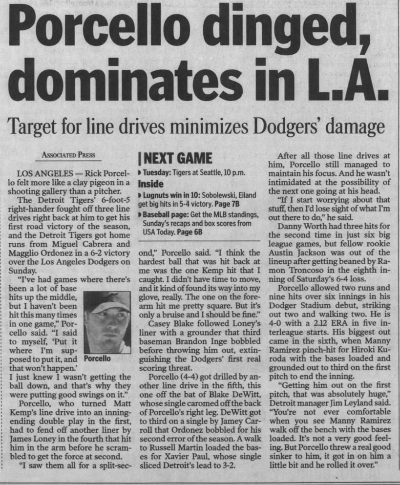 Mon 5/24/2010: Porcello vs the Dodgers