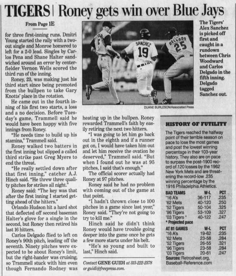 Wed 6/2/2003: Shutout win for the 2003 Tigers.