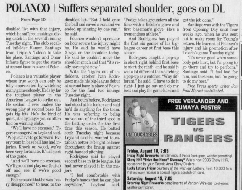 Wed 8/16/2006: Polanco shoulder injury (pg 2 of 2)