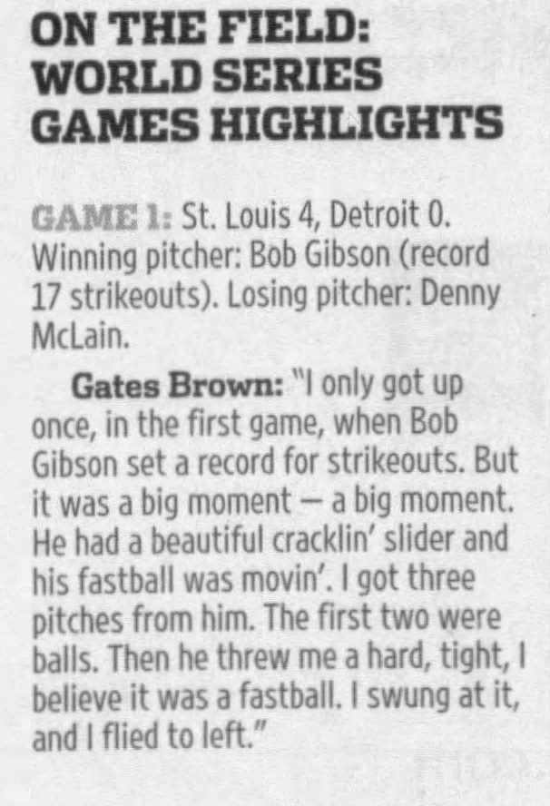 Fri 10/6/2006: Brown on facing Gibson in '68 WS
