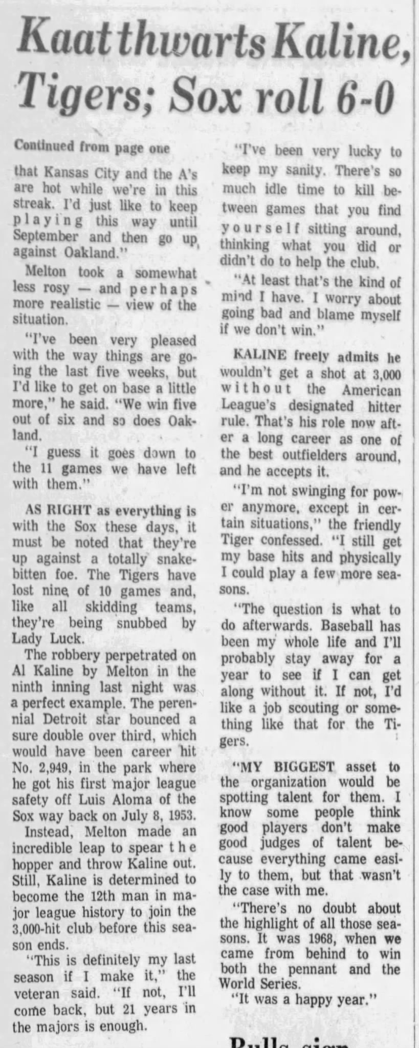 Wed 7/17/1974: Kaline - CHI article